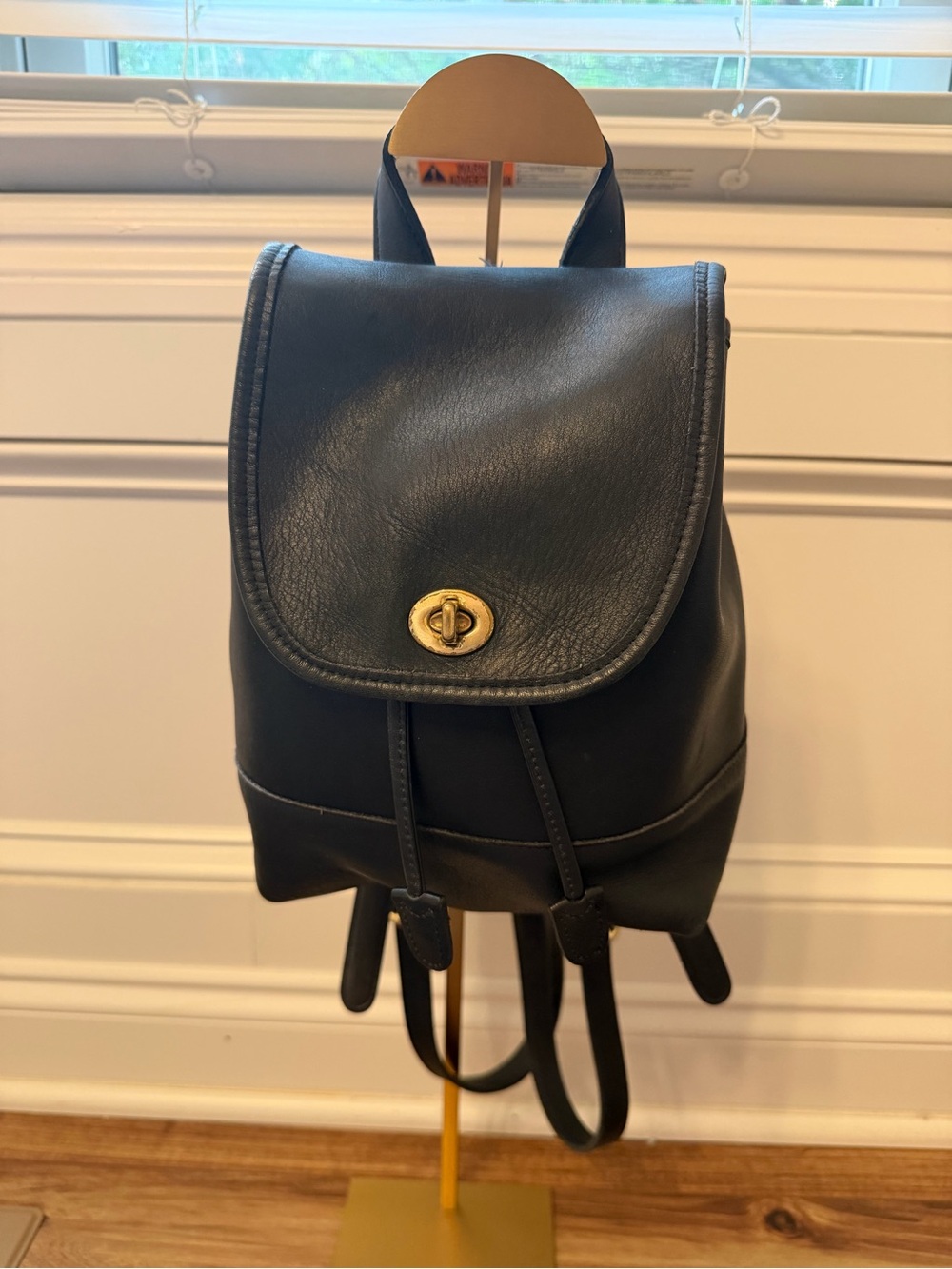 Vintage Coach Daypack Black Leather Mini Backpack with Gold Turn-Lock